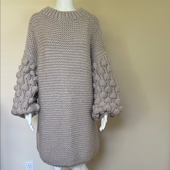 Cozy Knit Sweater / Dress in Taupe. 100% wool.